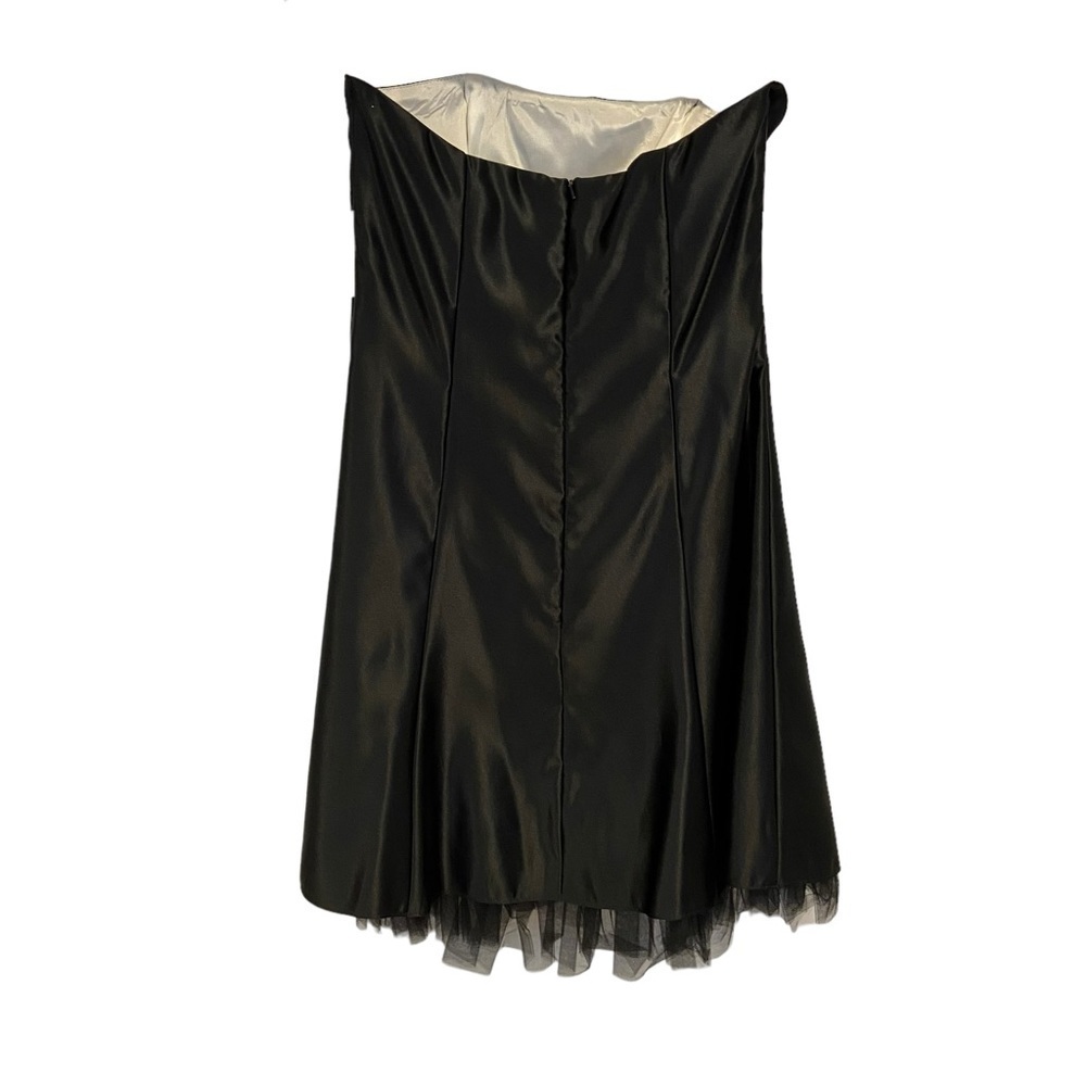 Jessica McClintock Gunne Sax size 11 sateen Prom mini dress black white strapl - Picture 14 of 16